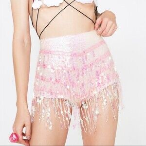 Elsie & Fred Festival Iridescent La Bamba Shorts Sequin Fringe Mini High Waist